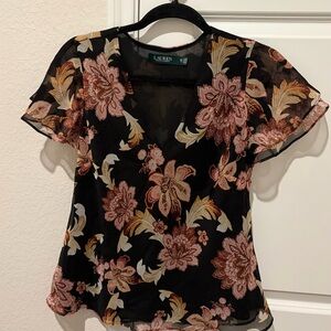 Lauren Ralph Lauren Black Floral Blouse